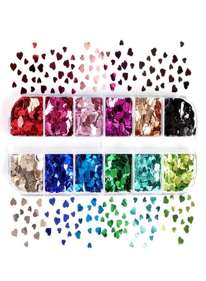 CTTHNBD Valentine's Day Nail Art Glitters Sequins, 3 Boxes Holographic Hearts Nail Art Flakes Red Heart Glitter Sticker Decals Mixed Color Hearts Nail Sequins for Manicure DIY Decorations 36 Styles - Image 4